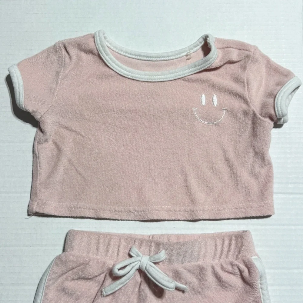 BearPaw 2 piece Terry retro style ringer tee & shorts set 2T